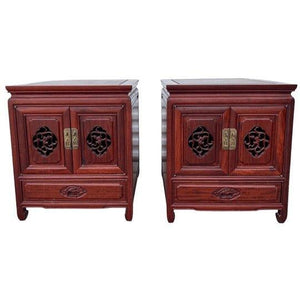 Stunning Antique Pair of Rosewood Hand-carved End Tables or Nightstands Available for Lacquer - Hibiscus House