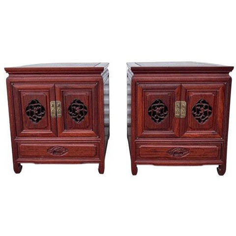 Stunning Antique Pair of Rosewood Hand-carved End Tables or Nightstands Available for Lacquer - Hibiscus House