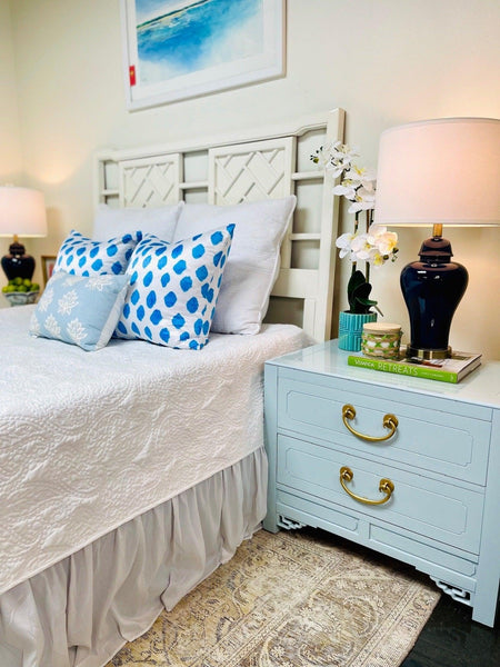 Chinoiserie Nightstands by White Furniture Co. Lacquered in Sleepy Blue - Hibiscus House