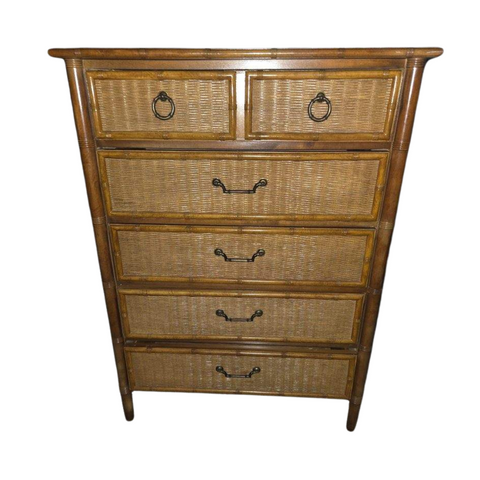 Vintage Henry Link Wicker Front Tallboy Chest Available for Custom Lacquer!