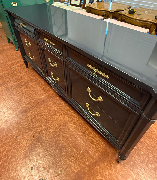 National Mount Airy Nine Drawer Traditional Style Dresser Lacquered in High Gloss Black Ready to Ship!