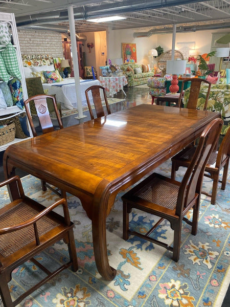 Vintage Henredon 'Folio 15' Ming Dining Table & Six Chairs Ready to Ship - Hibiscus House