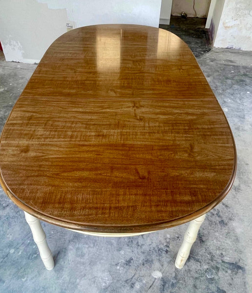 Round Vintage Faux Bamboo Dining Table (with Leaf) Available for Custom Lacquer!