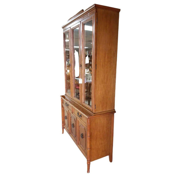 Vintage Broyhill Furniture Faux Bamboo Two Piece China Cabinet Available for Lacquer - Hibiscus House