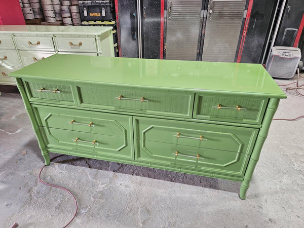 Vintage Broyhill Seven-Drawer Faux Bamboo Dresser Available for Custom Lacquer! - Hibiscus House