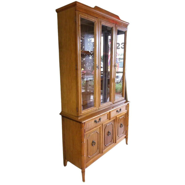 Vintage Broyhill Furniture Faux Bamboo Two Piece China Cabinet Available for Lacquer - Hibiscus House