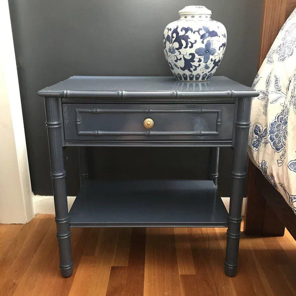 Vintage Faux Bamboo Nightstand Pair with One Drawer and Shelf Available for Custom Lacquer - Hibiscus House