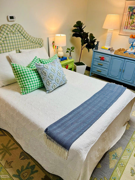 Adorable Custom Green and Blue Plaid Upholstered Full Headboard Available & Ready to Ship! - Hibiscus House