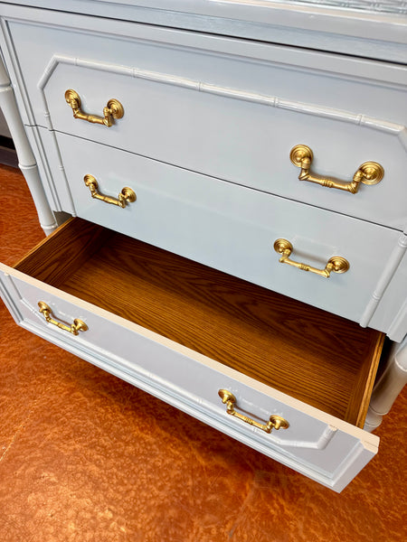 Broyhill Bamboo Tallboy Chest of Drawers Lacquered in Blue Heather Ready to Ship - Hibiscus House