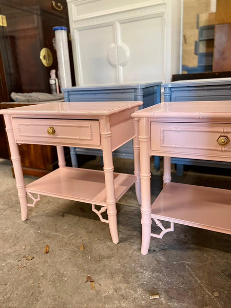 Vintage Thomasville Allegro Faux Bamboo Nightstand Pair Available for Lacquer