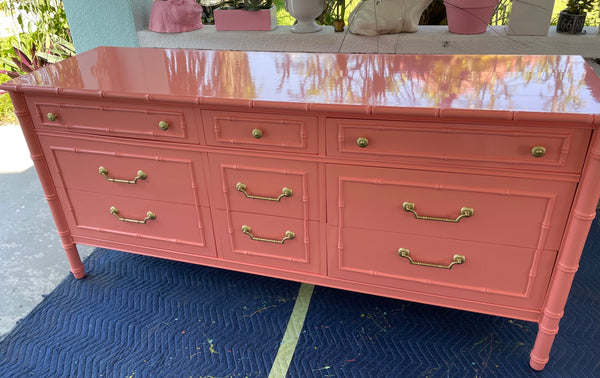 Vintage All Wood Faux Bamboo Nine-Drawer Dresser Available for Custom Lacquer! - Hibiscus House