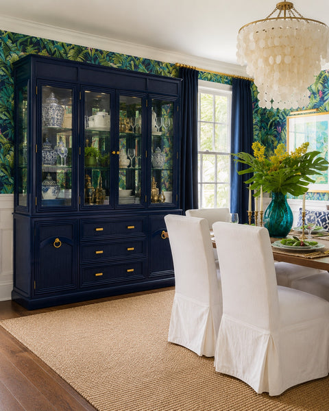 Vintage Bassett Bamboo & Cane Front Two Piece China Cabinet Available for Custom Lacquer! - Hibiscus House