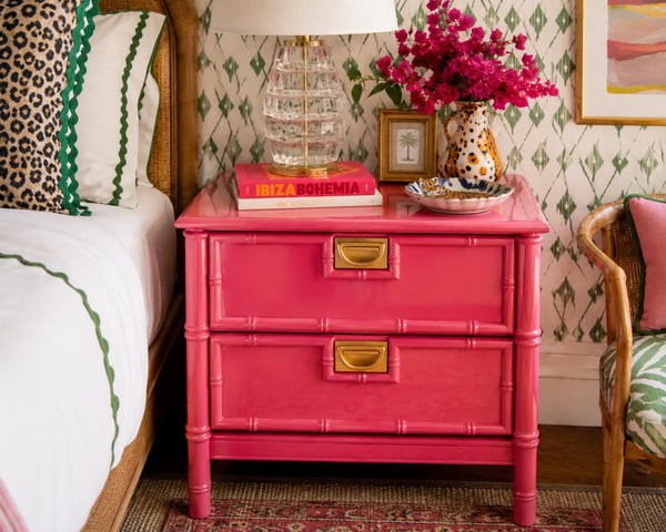 Vintage Stanley Style Nightstand Pair with Bamboo Detailing Available for Lacquer - Hibiscus House