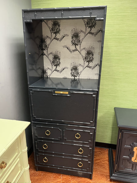 Vintage Drexel Omega Faux Bamboo Bookcase with Cabinets Available for Custom Lacquer