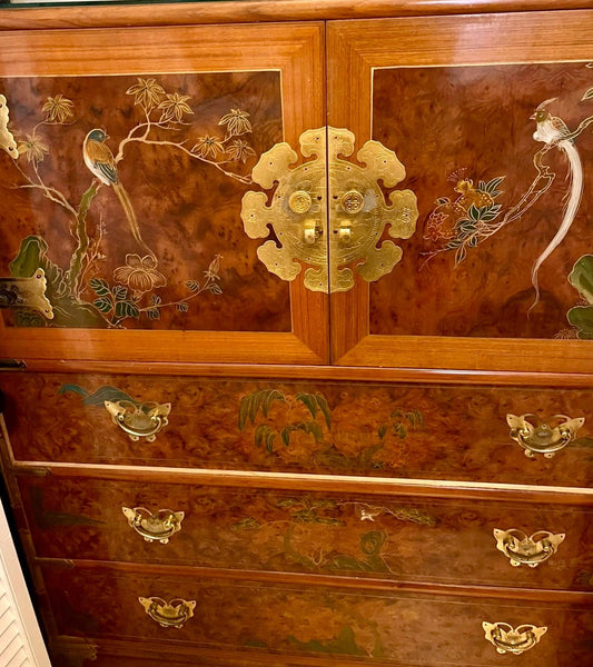 Vintage Korean Tansu-Style Tallboy Armoire with Butterfly Hardware Available for Custom Lacquer!