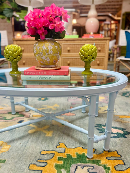 Vintage Faux Bamboo Coffee Table with Fretwork Available for Custom Lacquer! - Hibiscus House
