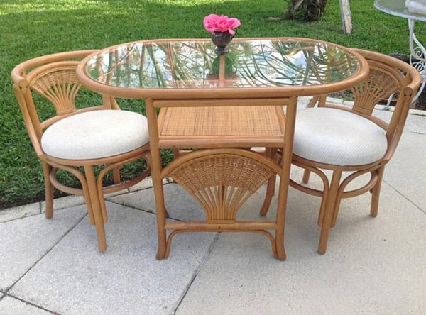 Vintage Rattan Honeymoon Table and Chair Set Available for Custom Lacquer!