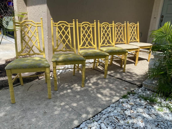 Vintage Set of Six Thomasville Furniture Co Chippendale Faux Bamboo Dining Chairs Available for Custom Lacquer!