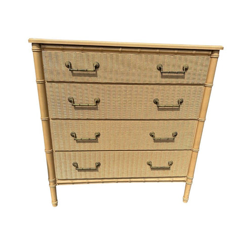 Vintage Faux Bamboo Bachelors Chest of Drawers With Wicker Drawer Fronts Available for Custom Lacquer! - Hibiscus House