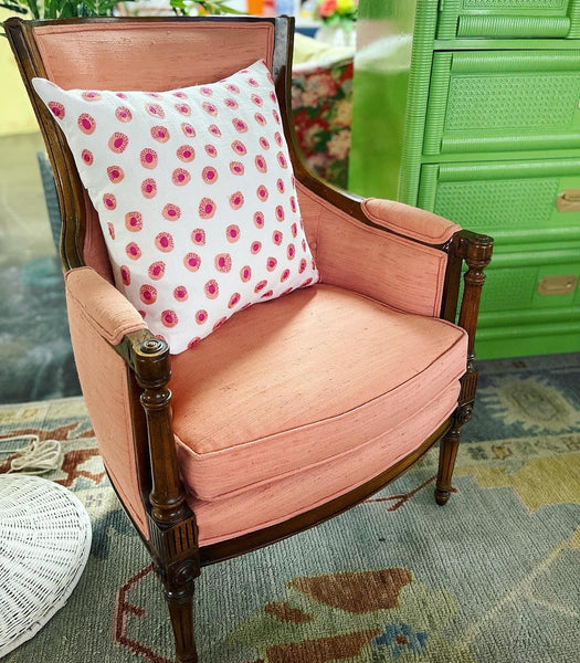 Pair of Vintage High-back Armchairs With Custom Silk Upholstery - Hibiscus House