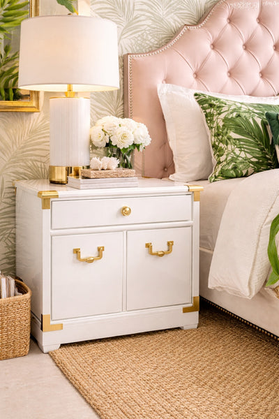 Vintage Pair of Thomasville Campaign Style Nightstands Available for Custom Lacquer! - Hibiscus House