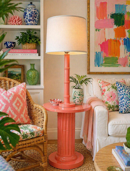 Vintage Faux Bamboo Floor Lamp Side Table Available for Custom Lacquer! - Hibiscus House