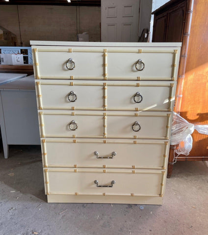 Vintage Faux Bamboo Five Drawer Chest of Drawers - Hibiscus House