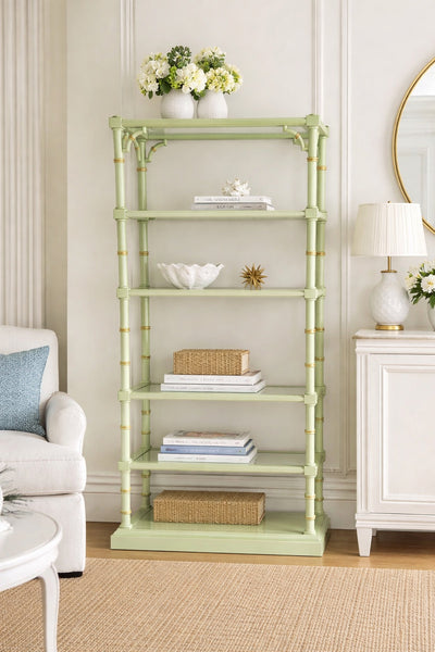Lane Furniture Faux Bamboo Bookshelf with Glass Shelves Available for Custom Lacquer - Hibiscus House