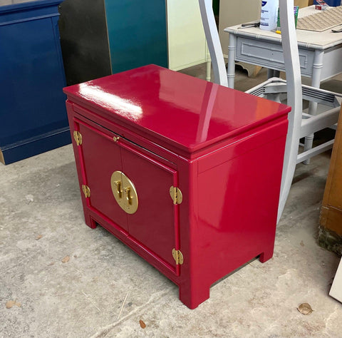 Pair of Vintage Stanley Furniture Kyoto Nightstands Lacquered in Crushed Velvet - Hibiscus House