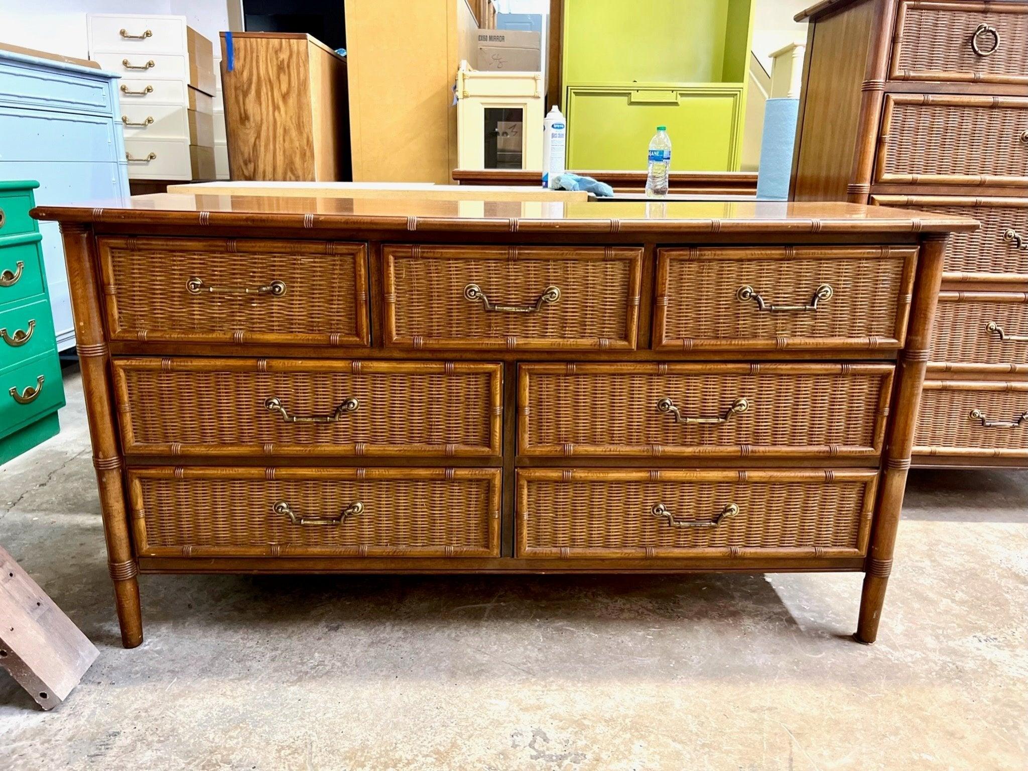 Henry Link Faux Bamboo & Wicker Front Dresser Available for