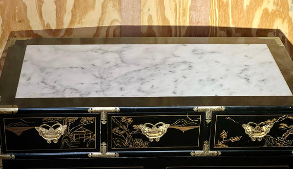 Stunning Vintage Chinoiserie Style Marble Top Server Available for Custom Lacquer - Hibiscus House