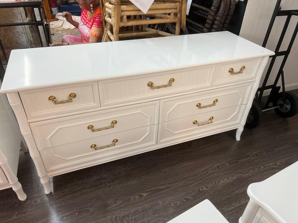 Vintage Broyhill Furniture Faux Bamboo Seven Drawer Dresser Available to Customize - Hibiscus House
