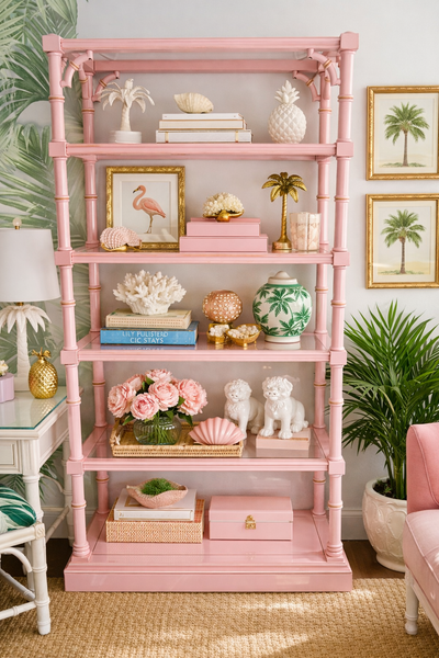 Lane Furniture Faux Bamboo Bookshelf with Glass Shelves Available for Custom Lacquer - Hibiscus House