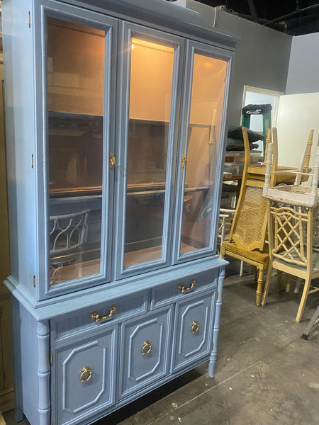 Vintage Broyhill Furniture Faux Bamboo Two-Piece Arched Top China Cabinet Available to Customize! - Hibiscus House