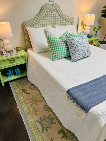 Adorable Custom Green and Blue Plaid Upholstered Full Headboard Available & Ready to Ship! - Hibiscus House