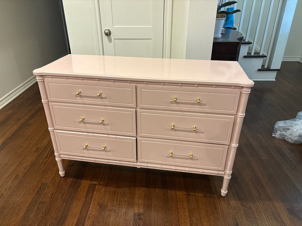 Vintage Classic Six Drawer Faux Bamboo Style Double Dresser Available for Custom Lacquer!!