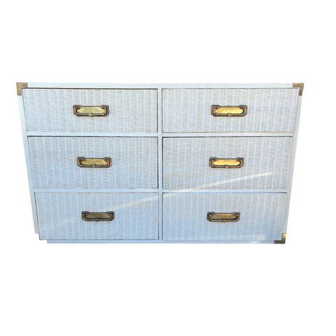 Vintage Campaign Style Wicker Front Six Drawer Dresser Available for Lacquer - Hibiscus House