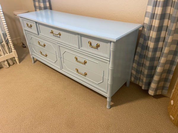 Vintage Broyhill Furniture Faux Bamboo Seven Drawer Dresser Available for Customization!