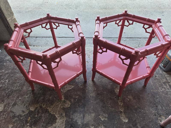 Vintage Thomasville Allegro Bamboo Hexagon Side Table Pair Available for Custom Lacquer! - Hibiscus House