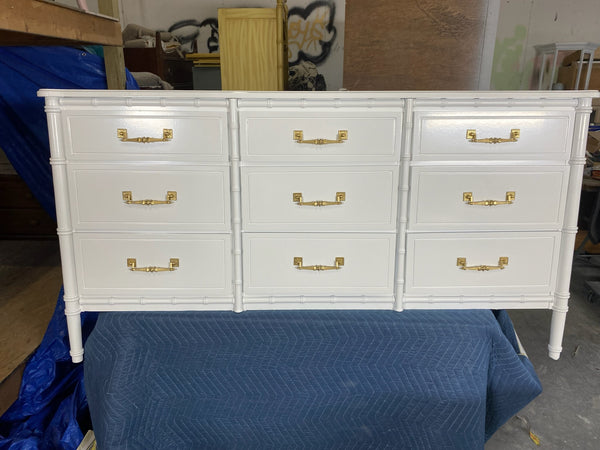 Vintage Faux Bamboo Nine-Drawer Classic Triple Dresser Available to Customize!