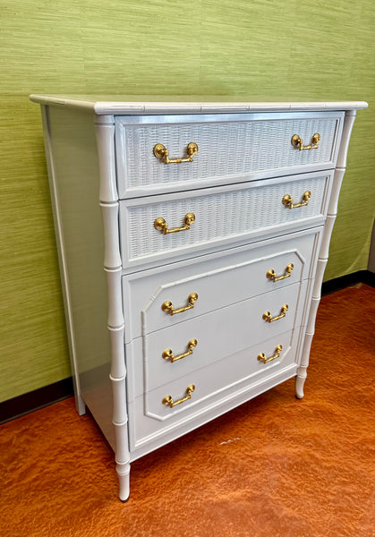 Broyhill Bamboo Tallboy Chest of Drawers Lacquered in Blue Heather Ready to Ship - Hibiscus House