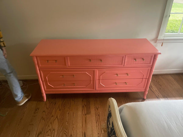 Vintage Broyhill Furniture Faux Bamboo Seven Drawer Dresser Available to Customize - Hibiscus House