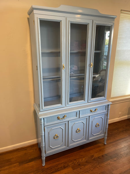 Vintage Broyhill Furniture Faux Bamboo Two-Piece China Cabinet Available for Lacquer!