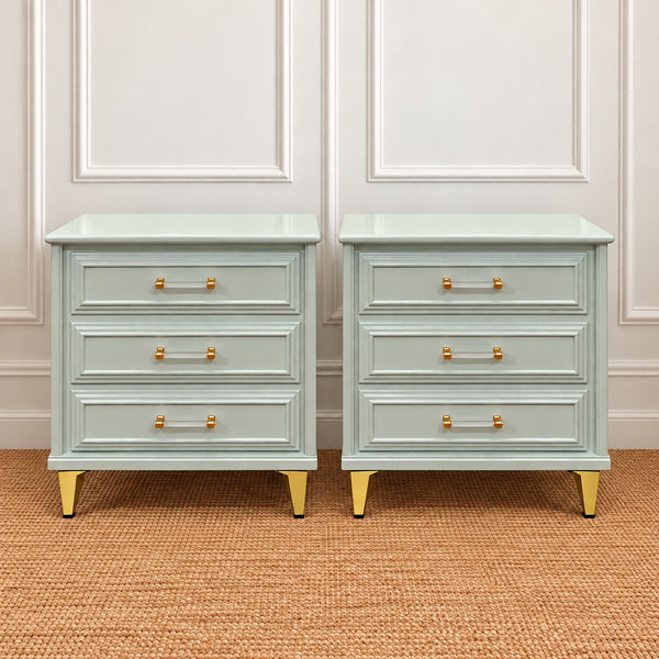 Pair of Vintage FLA Furniture LARGE Three Drawer Bamboo Nightstands Available for Custom Lacquer - Hibiscus House