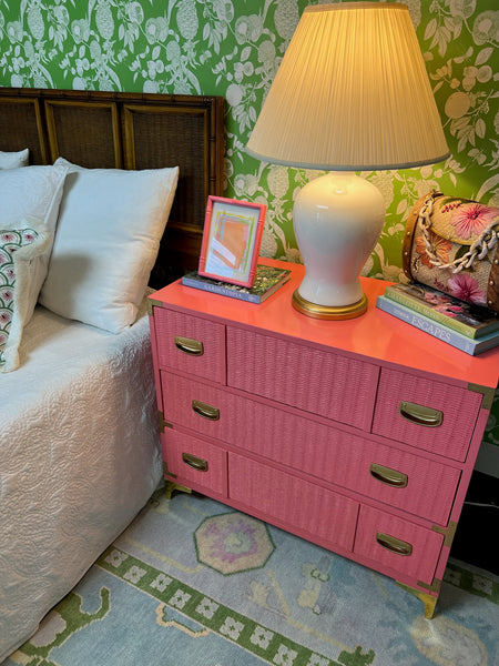 Vintage Lea Furniture Three Drawer Chest Lacquered in Begonia Available & Ready to Ship!