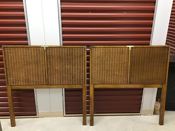 Vintage Dixie Furniture Woven Campaign Style Twin Headboard Pair Ready for Lacquer