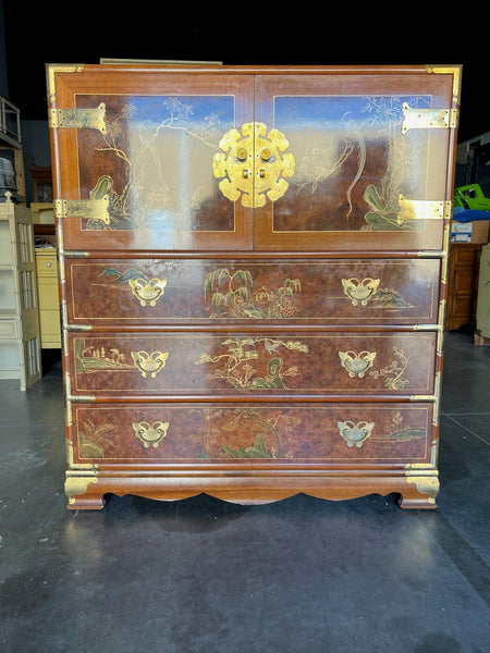 Vintage Korean Tansu-Style Tallboy Armoire with Butterfly Hardware Available for Custom Lacquer! - Hibiscus House