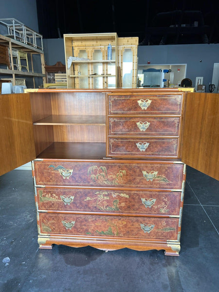 Vintage Korean Tansu-Style Tallboy Armoire with Butterfly Hardware Available for Custom Lacquer! - Hibiscus House