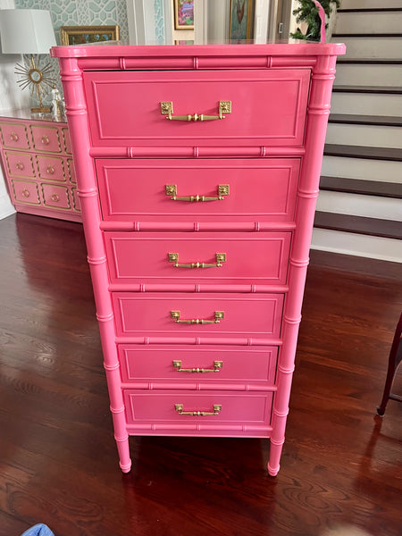 Vintage Faux Bamboo Henry Link Six Drawer Lingerie Chest Available for Custom Lacquer - Hibiscus House