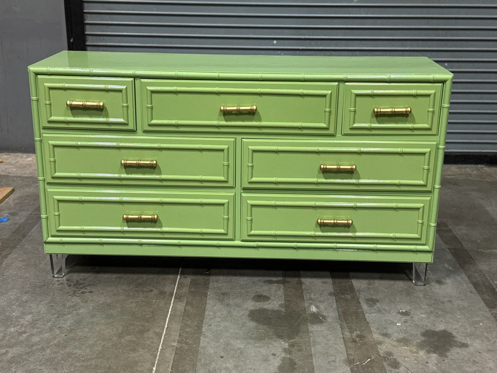 Vintage Dixie Aloha Faux Bamboo Seven Drawer Dresser Available for Custom Lacquer!! Hibiscus House Vintage Dixie Aloha Faux Bamboo Seven Drawer Dresser Available for Custom Lacquer!! Hibiscus House